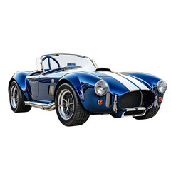 Classic Blue Shelby Sports Car with Racing Stripes Isolated on Transparent Background