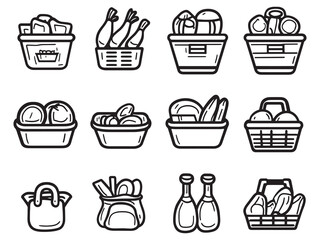 Minimalist Line Art of Supermarket Aisle with Groceries Display