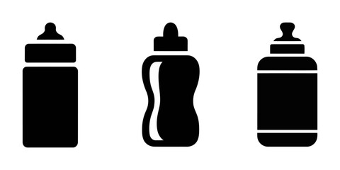 Baby feeding bottle icons. Different colour milk bottle sign set isolated on white background. Vector illustration, feeding bottle icon, Baby feeding bottle icon silhouette on white background.