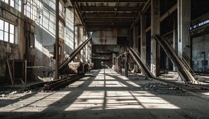Abandoned Industrial Warehouse with Shadows and Natural Light