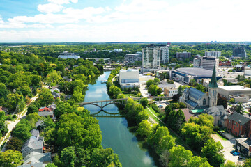 Aerial view of Guelph, Ontario, Canada on summer day