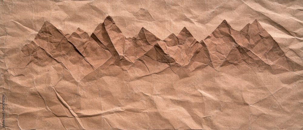Poster crumpled paper texture with mountain range imprint nature background design