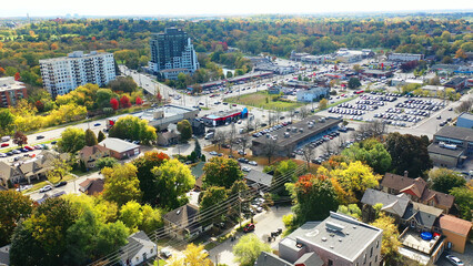 Aerial scene of Guelph, Ontario, Canada in autumn