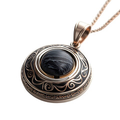 A Cremation Pendant with Hidden Compartment and Black Stone Center Isolated on Transparent Background