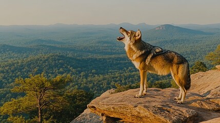 Majestic wild canid on a mountaintop survey.