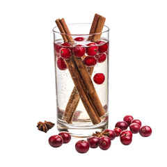 Glass of Cranberry and Cinnamon Sparkling Water Isolated on Transparent Background