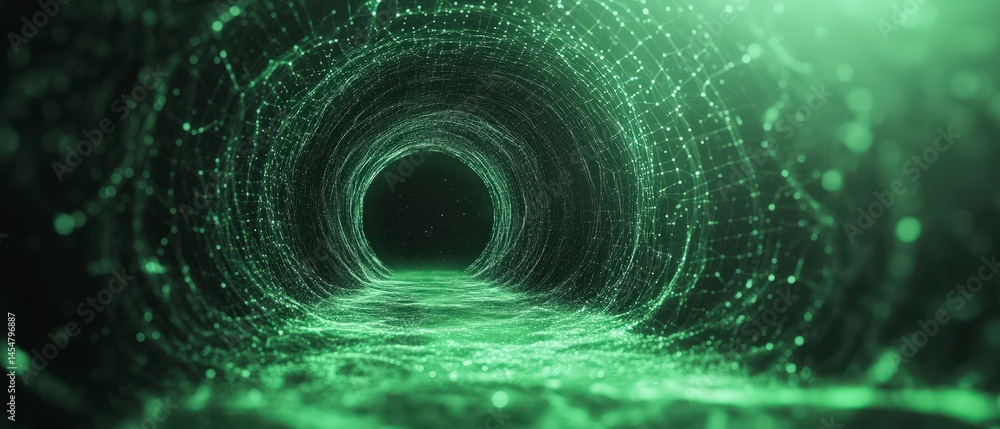 Poster abstract green cyber tunnel digital network data flow technology background