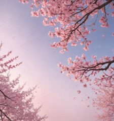 Obraz premium Delicate pink sakura petals drift on a pastel sky , sky, blossom