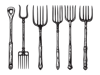 Minimalist Pitchfork Farm Tool Vector Art