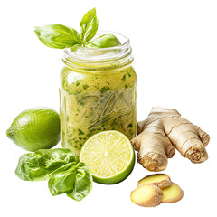 Jar of Lime Basil and Ginger Isolated on Transparent Background