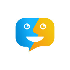 Unique Chat Icon with Abstract Smiling Face in a Speech Bubble