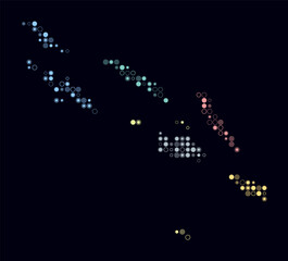 Solomon Islands, shape of the country built of colored cells. Digital style map of the Solomon Islands on dark background. Small size circle blocks. Simple vector illustration.