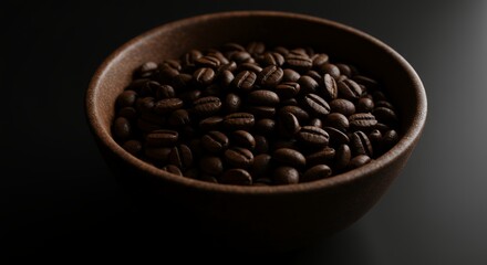Fototapeta premium Coffee Beans in Rustic Bowl Still Life on Dark Background