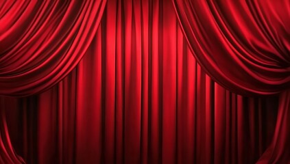 Red velvet curtain background. Red fabric texture with soft folds and drapes. Vector illustration. 8K, ultra-detailed.