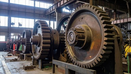Industrial Gears in Factory Setting with Natural Light Streaming In