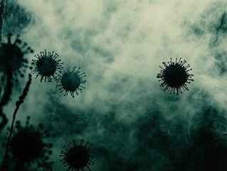 Obraz premium Dark, hazy, viral particles in a smoky atmosphere.