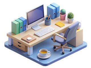 office desk with laptop and computer