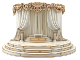 Elegant Multi-Tiered Stage with Gold and Cream Drapery
