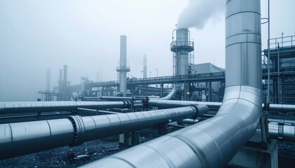 Industrial Pipeline System in Foggy Atmosphere at Factory Site