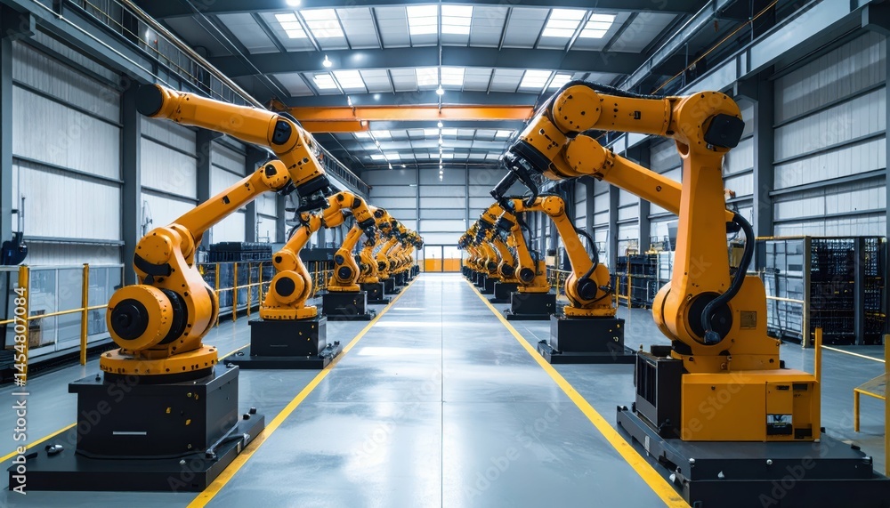 Poster industrial robotics in modern factory setting with automation technology
