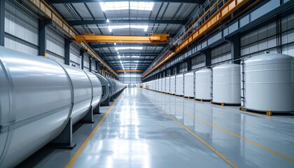 Fototapeta premium Industrial Storage Facility with Large White Cylindrical Tanks