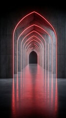Obraz premium Futuristic Neon Archway Corridor Abstract Sci Fi Architecture Design