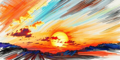 Sunset Marker Drawing - Artistic Design Concept