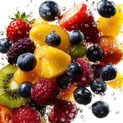 Assorted Fruit with Water Droplets Isolated on Transparent Background