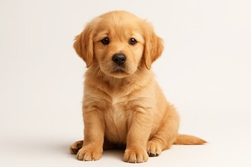 Adorable Golden Retriever Puppy Sitting Against a Light Background