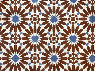 Colonial heritage patterned tiles in random floral, star, ornamental, engraving, and other abstract...