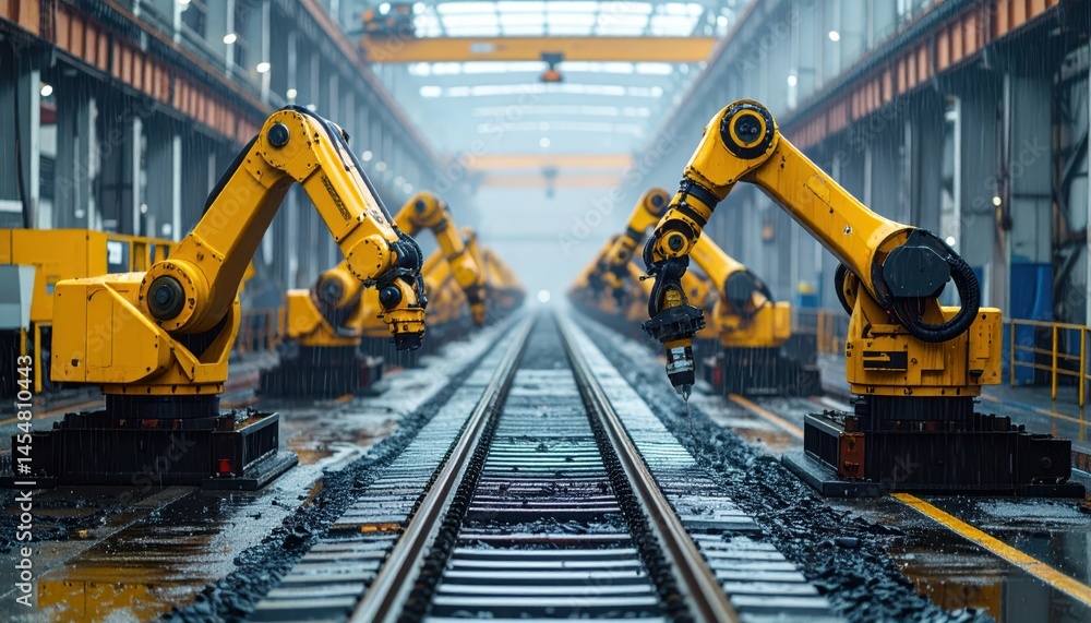 Poster industrial robotics in modern factory with automated machinery systems