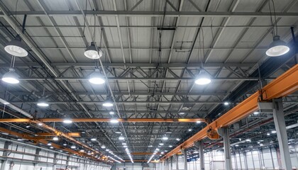 Obraz premium Industrial Warehouse Interior with High Ceiling and Modern Lighting
