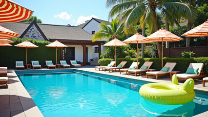 Obraz premium Swimming Pool with Lounge Chairs and Umbrellas