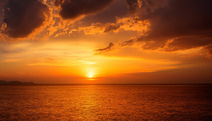 orange sunset sky in the evening on gold hour sky background
