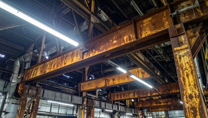 Fototapeta premium Rusty Industrial Steel Beams in Abandoned Warehouse Setting