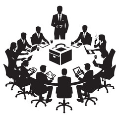 Corporate Meeting Silhouette Illustration Business Roundtable Decision Making Scenario