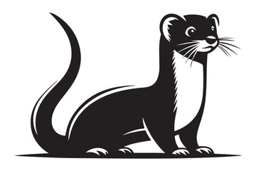 Alert Stoat Vector Illustration Black and White Animal Design