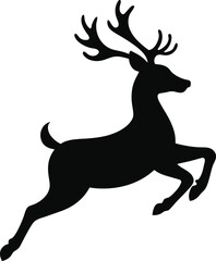 Jumping Reindeer Silhouette on white Background