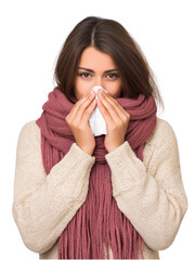 Sick woman Holding Tissue to Nose