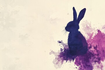 Silhouette of Rabbit with Colorful Watercolor Splash Background