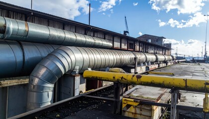 Naklejka premium Industrial Pipe System Under Blue Sky at Manufacturing Facility