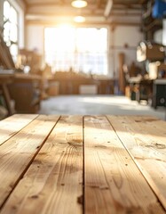 Rustic wooden table with blurred background – Generative AI Image
