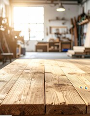 Rustic wooden table with blurred background – Generative AI Image