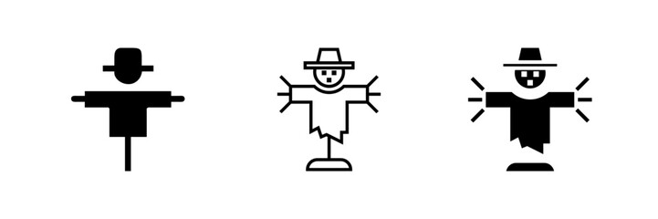 Vector icon set featuring scarecrows, suitable for farming and autumn designs.