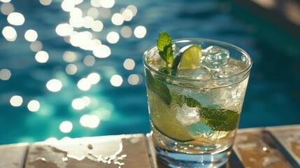 Crisp Lime Mint Sparkling Water Poolside Refreshment