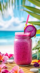 Refreshing Pink Dragon Fruit Mason Jar Smoothie