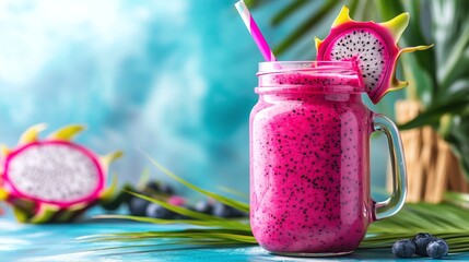 Tropical Pitaya Smoothie with Dragon Fruit Garnish

