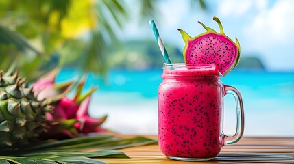 Vibrant Dragon Fruit Smoothie for Cafe Menu Design