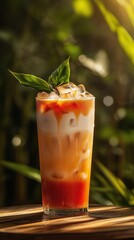 Refreshing Iced Latte with Coconut Leaves Mockup