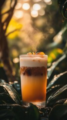 Refreshing Iced Latte with Coconut Leaves Mockup